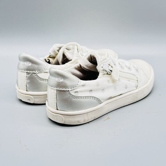 Geox Shoes Girls EU 30 US 12c White Silver Polka Dot Canvas Low Top Zip Sneakers - Picture 7 of 9